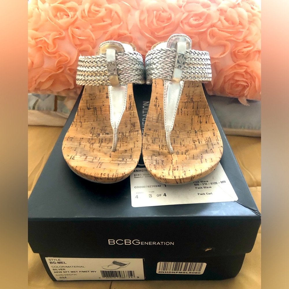 BCBGeneration Silver Wedge Sandals